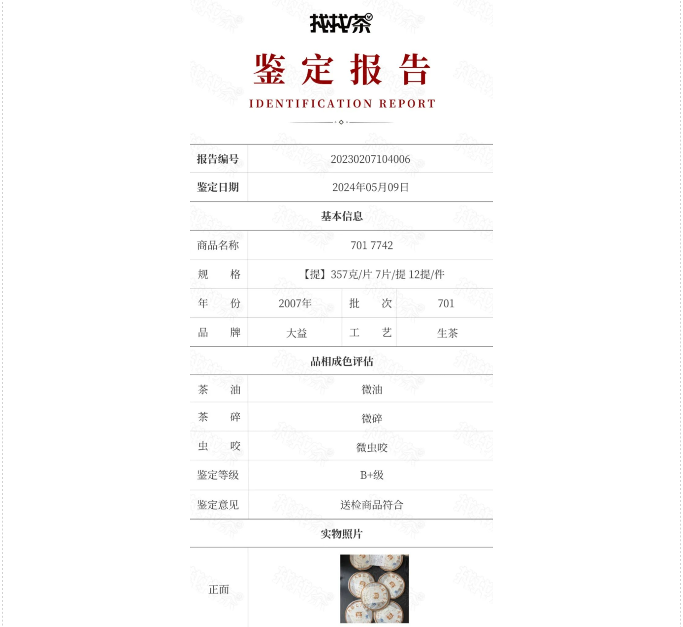 电子检验报告