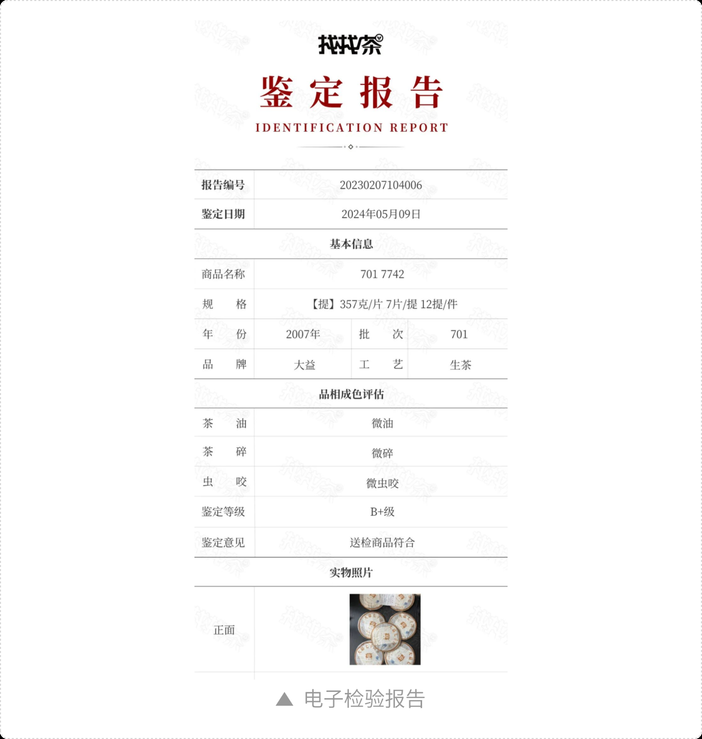 电子检验报告示例